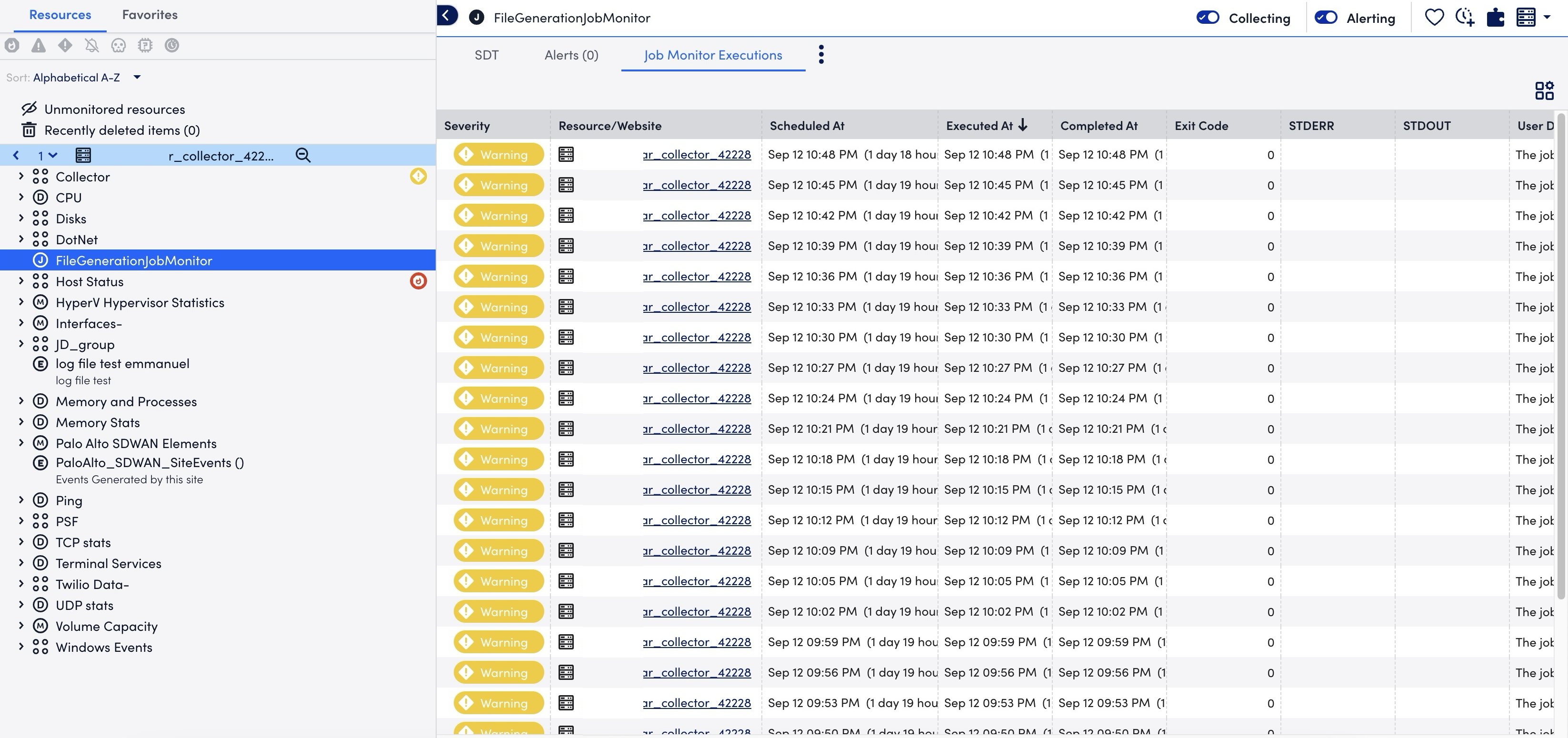 Jobmonitor execution page