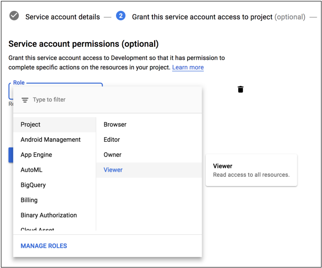 GCP service account permissions