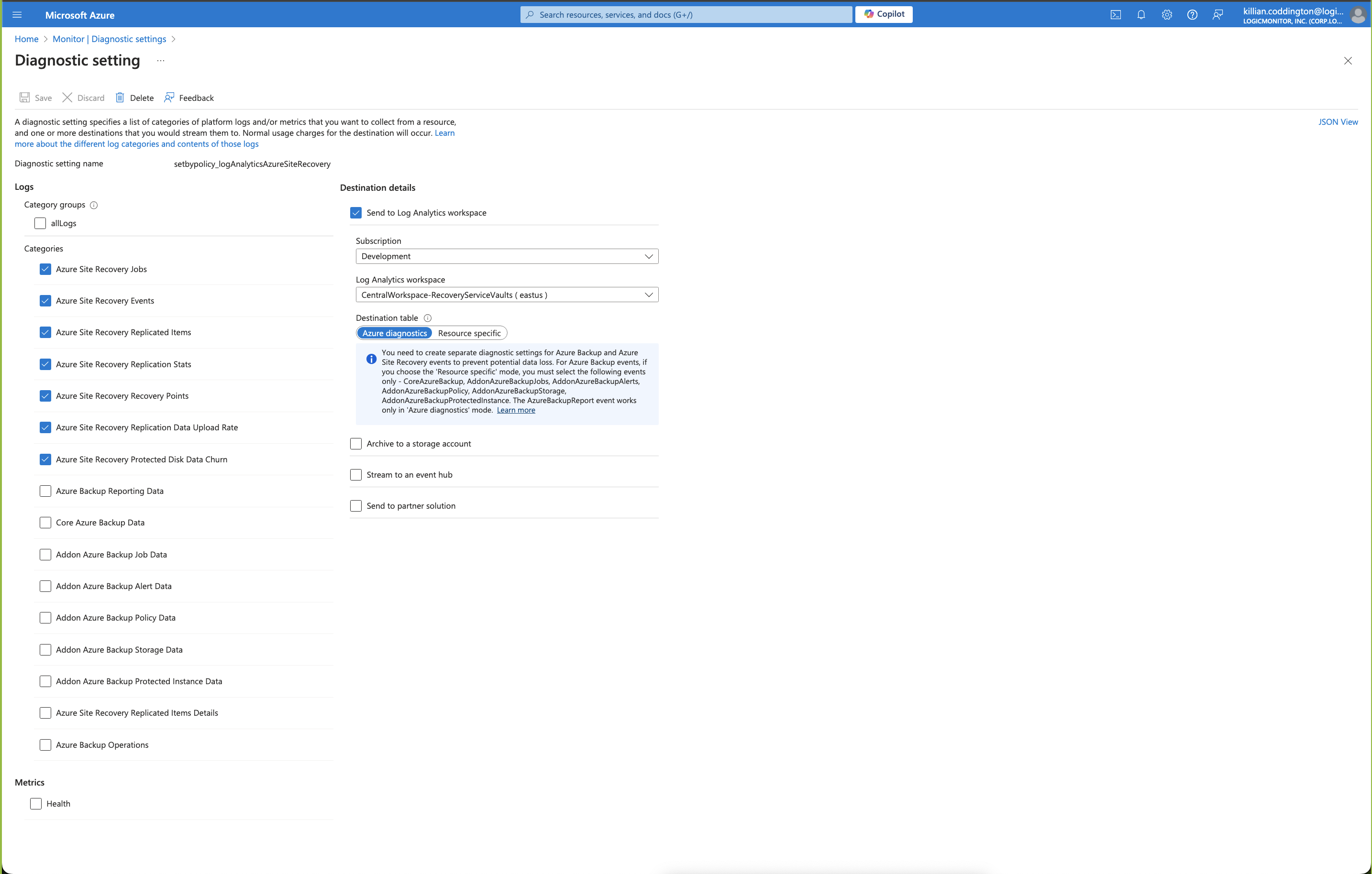diagnostic settings