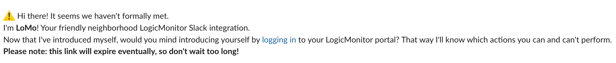 Installation and Configuration from Slack - logging in