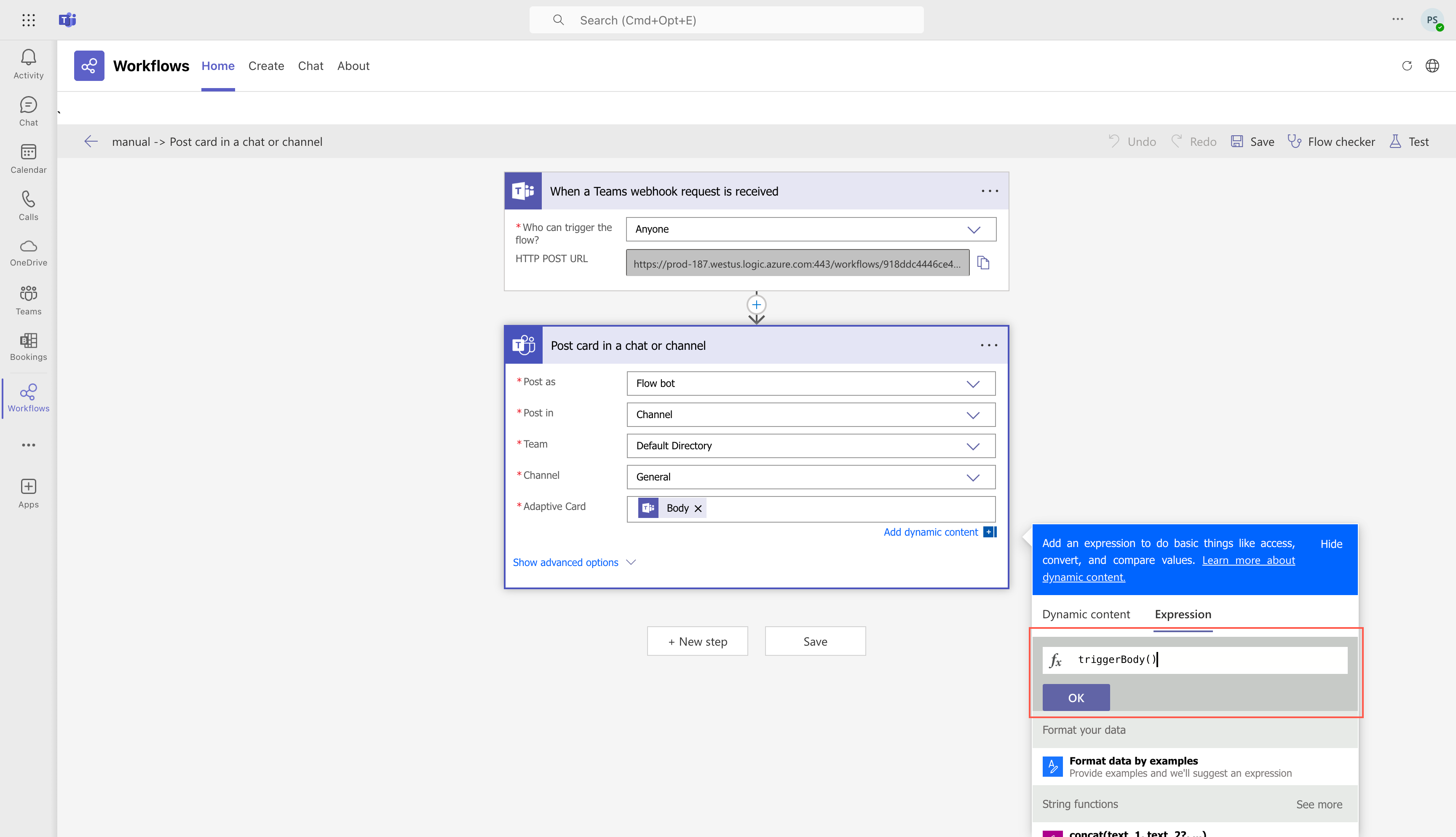 MS Teams Workflow Expression