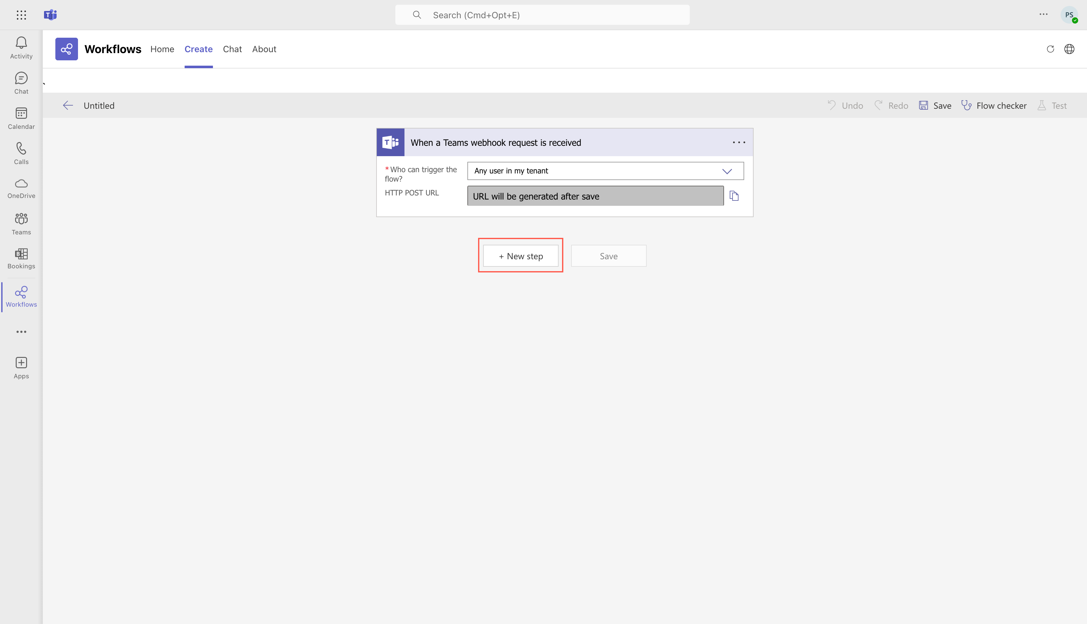 MS Teams Workflow new step