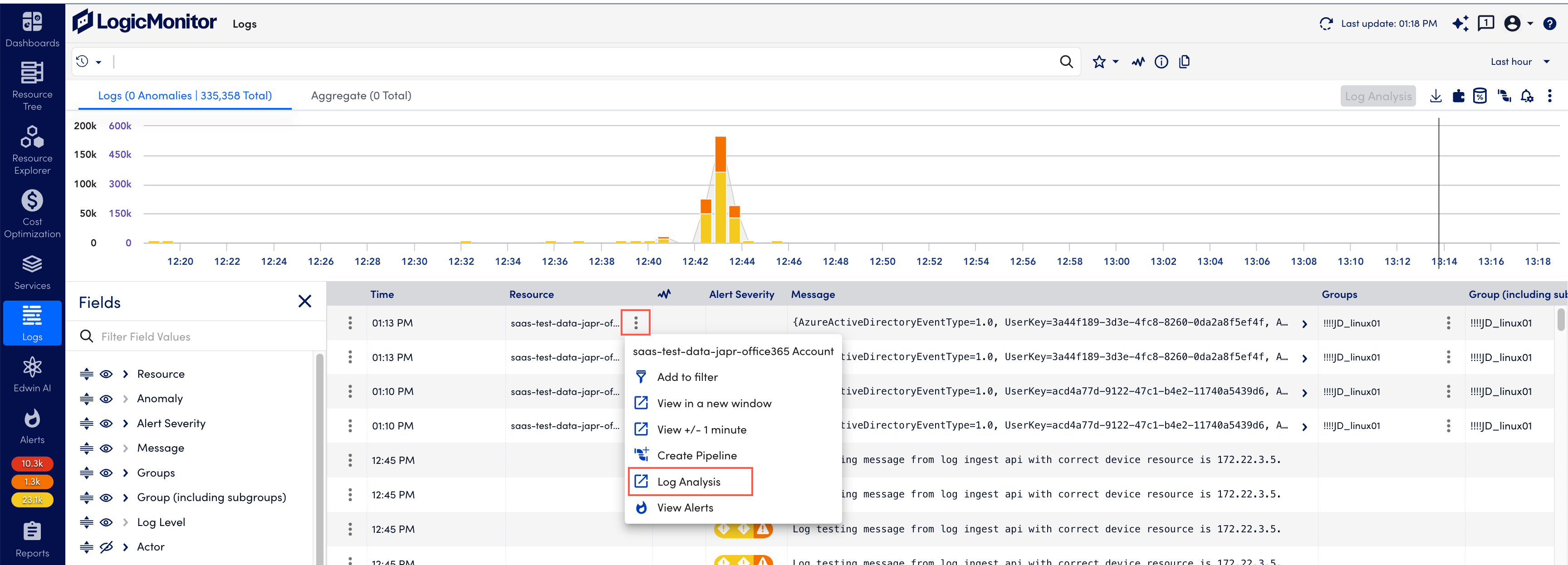 Log analysis option