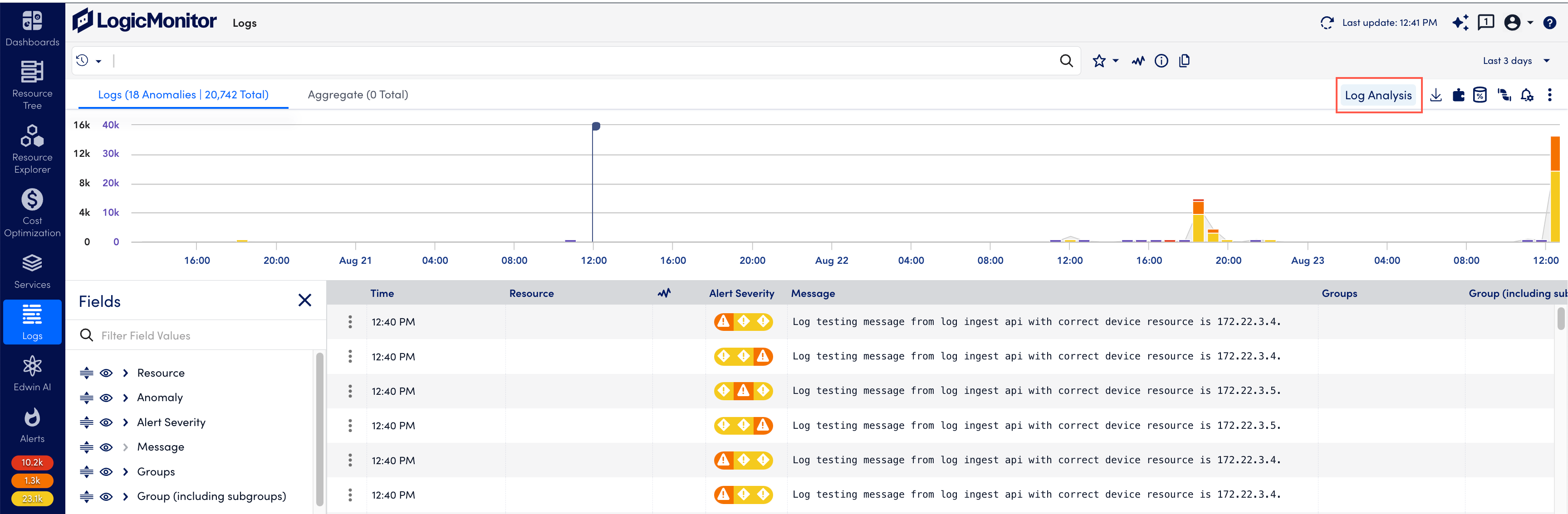 Log analysis option