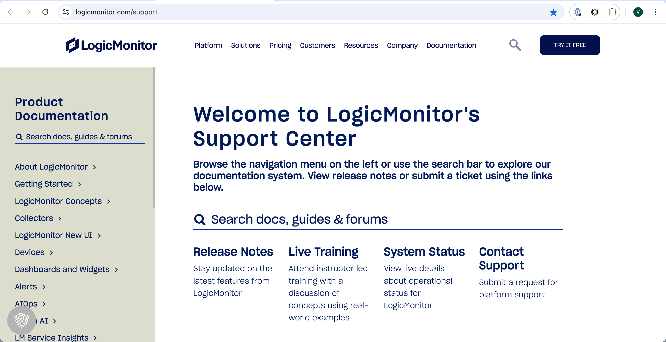 LogicMonitor support center