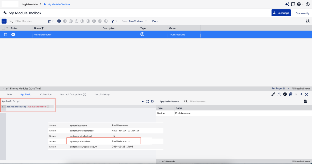 Push Metrics resource with the system property in AppliesTo tab